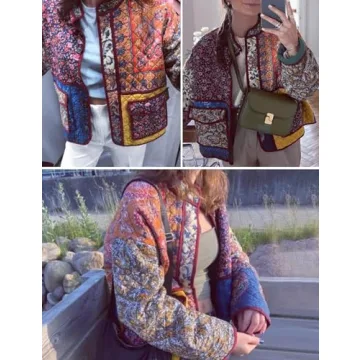 Wyeysyt Women's Floral Cropped Puffer Jacket for Spring