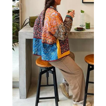 Wyeysyt Women's Floral Cropped Puffer Jacket for Spring