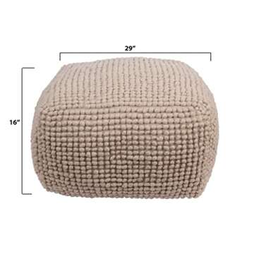 Creative Co-Op Square Wool Beige Pouf