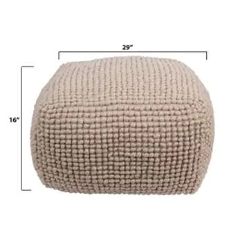 Creative Co-Op Square Wool Beige Pouf