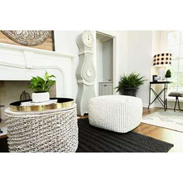 Creative Co-Op Square Wool Beige Pouf