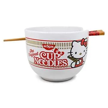 Hello Kitty Ramen Dinnerware | 20-Ounce Bowl & Chopsticks Set