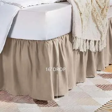 Amazon Basics Lightweight Ruffled Bed Skirt, Classic Style, Soft and Stylish 100% Microfiber with 16" drop-Full, Taupe