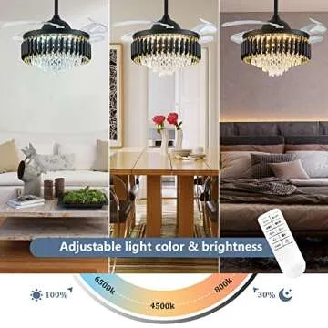 FRIXCHUR Modern Dimmable Crystal Ceiling Fan with Remote