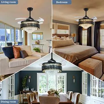 FRIXCHUR Modern Dimmable Crystal Ceiling Fan with Remote