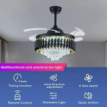 FRIXCHUR Modern Dimmable Crystal Ceiling Fan with Remote