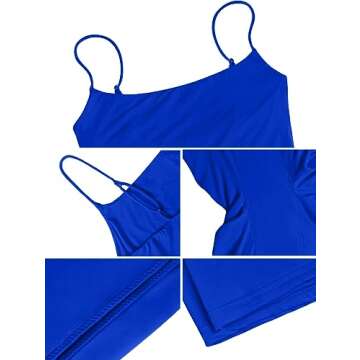 HYZ Women's Two Piece Rompers Sleeveless Spaghetti Strap Cami Backless Second -Skin Feel Short Jumpsuit Black Royalblue