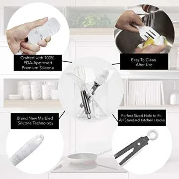 COOK WITH COLOR Silicone Cooking Utensils, Kitchen Utensil Set, Easy to Clean Silicone Kitchen Utensils, Cooking Utensils for Nonstick Cookware, Kitchen Gadgets Set, Mini, Marble White