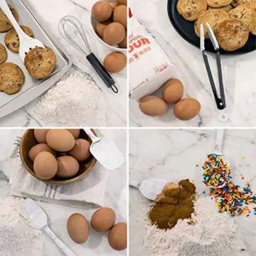 COOK WITH COLOR Silicone Cooking Utensils, Kitchen Utensil Set, Easy to Clean Silicone Kitchen Utensils, Cooking Utensils for Nonstick Cookware, Kitchen Gadgets Set, Mini, Marble White