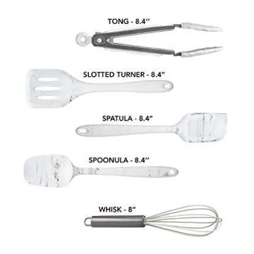 COOK WITH COLOR Silicone Cooking Utensils, Kitchen Utensil Set, Easy to Clean Silicone Kitchen Utensils, Cooking Utensils for Nonstick Cookware, Kitchen Gadgets Set, Mini, Marble White