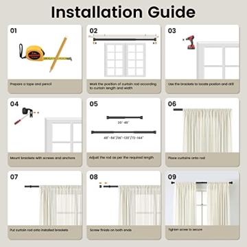 Heavy Duty Curtain Rods for 66-120 Inch Windows in Black