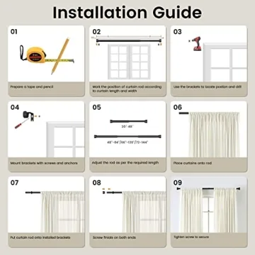 Heavy Duty Curtain Rods for 66-120 Inch Windows in Black