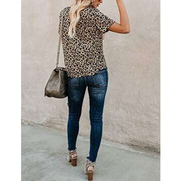 BMJL Women's Casual Cute Shirts Leopard Print Tops Basic Summer Short Sleeve Fashion Soft Blouse Loose Fit Tshirt(LargeLeopard)
