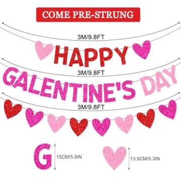JKQ Glittery Happy Galentine’s Day Banner and Red Pink Rose Red Glitter Hearts Banner Galentine's ...
