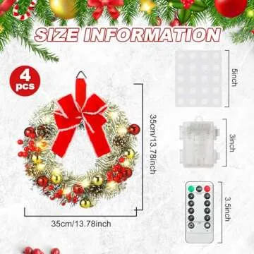 Ceenna Pre-lit Christmas Wreaths with Timer & Lights