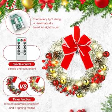 Ceenna Pre-lit Christmas Wreaths with Timer & Lights