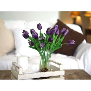 Real Touch Tulips Artificial Flowers – 15 Stems Faux Tulip Bouquet in Gift Box for Wedding, Home D...