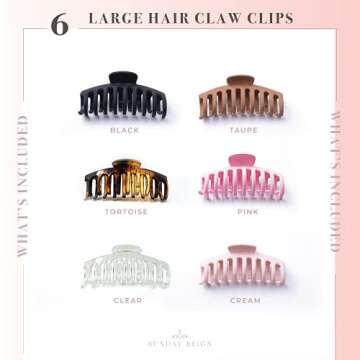 Lingtoolator gn's 6 Pcs Hair Claw Clips | Large Matte Claw Clip Designed for Medium & Thick Hair | Strong Hold & Nonslip Big Hair Clip | Colourful Nude Tones with Tortoise/Clear Jaw Claws for Women
