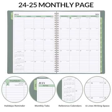 2024-2025 Planner - 11.38'' x 8.74'', Weekly & Monthly Planner Notepad,JUL 2024 - JUN 2025, Appointment Book, 60 Minutes Intervals, Monthly Tabs, Faux Soft Leather, Spiral Bound, Back Pockets - Green