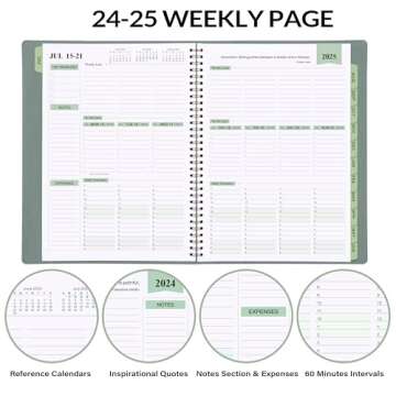 2024-2025 Planner - 11.38'' x 8.74'', Weekly & Monthly Planner Notepad,JUL 2024 - JUN 2025, Appointment Book, 60 Minutes Intervals, Monthly Tabs, Faux Soft Leather, Spiral Bound, Back Pockets - Green