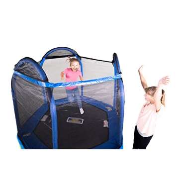 7-Foot My First Trampoline Hexagon (Ages 3-10) for Kids, Blue/Green - Outdoor Games for Kids