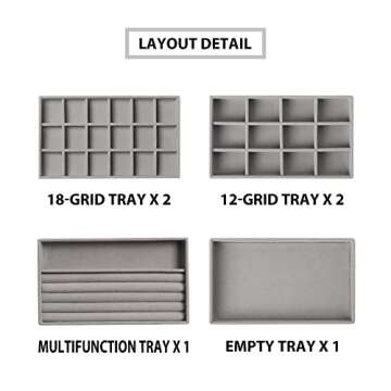 Frebeauty Jewelry Organizer Tray,Stackable Velvet Jewelry Trays,Drawer Inserts Earring Organizer For...