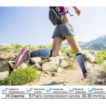 5 Pairs Graduated Compression Socks for Women&Men 20-30mmhg Knee High Socks Compression Stockings Athletic Socks(Multicoloured 1, Large/X-Large(US SIZE))