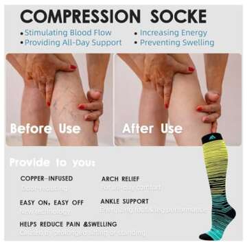 5 Pairs Graduated Compression Socks for Women&Men 20-30mmhg Knee High Socks Compression Stockings Athletic Socks(Multicoloured 1, Large/X-Large(US SIZE))
