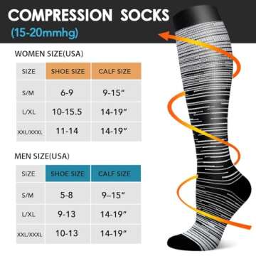 5 Pairs Graduated Compression Socks for Women&Men 20-30mmhg Knee High Socks Compression Stockings Athletic Socks(Multicoloured 1, Large/X-Large(US SIZE))