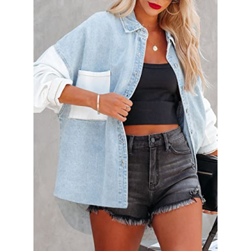 Trendy Plus Size Denim Shacket with Leopard Design