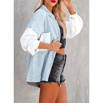 Trendy Plus Size Denim Shacket with Leopard Design