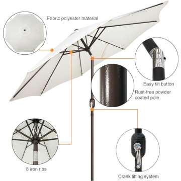 Stylish Blissun 9' Outdoor Patio Umbrella with Crank & Tilt for Ultimate Shade Solutions