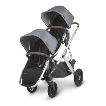 Vista V2 Stroller - Gregory (Blue Melange/Silver/Saddle Leather) + Upper Adapters + RumbleSeat V2 - Gregory (Blue Melange/Silver/Saddle Leather)