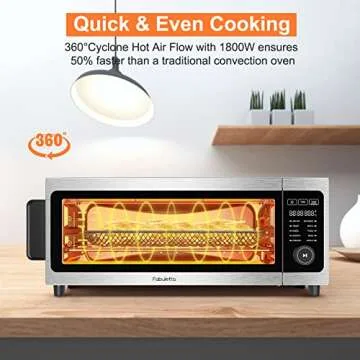 Air Fryer Toaster Oven Combo, Fabuletta 10-in-1 Toaster Ovens Countertop 1800W, 100-450°F Temperature Control，Flip Up & Away Capability for Storage Space, Enamel Baking Pan Easy Clean with Recipe Book