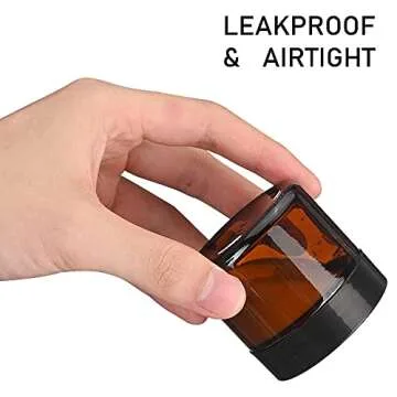 2 oz Amber Glass Jars with Lids, Bumobum 3 pack Small Jars with White Labels & Inner Liners, 60 ml Empty Round Cosmetic Containers for Sample, Powder, Cream, Lotion, Spice