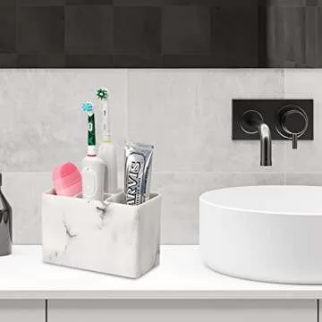 Bathroom Toothbrush Organizer Countertop-Toothpaste Storage Shaving Razor Holder/toothbrish Hanger/Vanity Counter Set… (White 4 Small Slot)