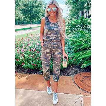 KIRUNDO Women's 2025 Summer Jumpsuits Casual Sleeveless Jumpsuit Drawstring Waist Long Pant Romper P...
