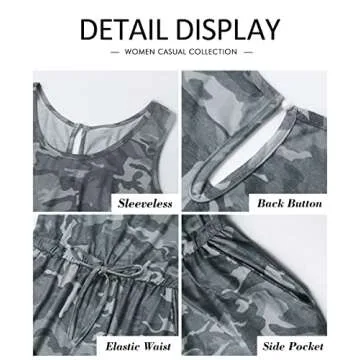 KIRUNDO Women's 2025 Summer Jumpsuits Casual Sleeveless Jumpsuit Drawstring Waist Long Pant Romper Pajama with Pockets(Medium, Camouflage)