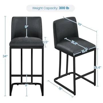 Yaheetech 24 Inch Dark Gray Leather Bar Stools Set of 2