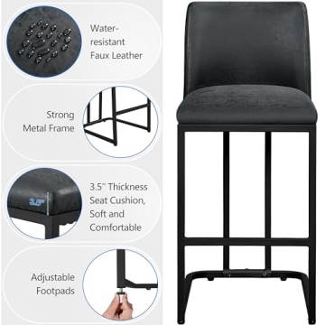 Yaheetech 24 Inch Dark Gray Leather Bar Stools Set of 2