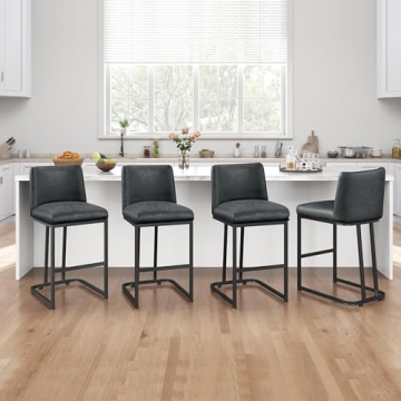 Yaheetech 24 Inch Dark Gray Leather Bar Stools Set of 2