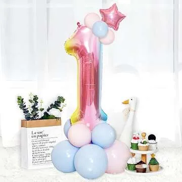 40 Inch Giant Rainbow Number 1 Balloons, Birthday Balloons, Helium Mylar Foil Big Number Balloons for Birthday Party Decorations, Kids' Birthday Anniversary Party Baby Shower Unicorn Parties