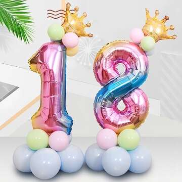 40 Inch Giant Rainbow Number 1 Balloons, Birthday Balloons, Helium Mylar Foil Big Number Balloons for Birthday Party Decorations, Kids' Birthday Anniversary Party Baby Shower Unicorn Parties