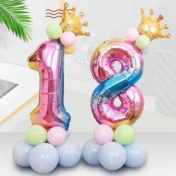 40 Inch Giant Rainbow Number 1 Balloons, Birthday Balloons, Helium Mylar Foil Big Number Balloons for Birthday Party Decorations, Kids' Birthday Anniversary Party Baby Shower Unicorn Parties