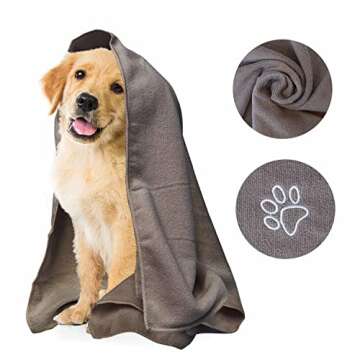My Doggy Place - Super Absorbent Microfiber Towel - Dog Bathing Supplies - Microfiber Drying Towel - Washer Safe - Ash with Paw Print - 45 x 28 in - 1 Piece