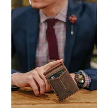 SERMAN BRANDS RFID Blocking Wallet Slim Bifold - Genuine Leather Minimalist Front Pocket Wallets for...