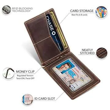 SERMAN BRANDS RFID Blocking Wallet Slim Bifold - Genuine Leather Minimalist Front Pocket Wallets for Men with Money Clip Gift (Texas Brown Rogue)