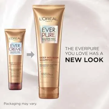L'Oreal Paris Shampoo, Sulfate Free, Triple Action Hydration for Dry Hair, EverPure, 8.5 Fl Oz (Packaging May Vary), Damaged, Color-Treated Hair, Apricot Oil Infused, Deep Nourish