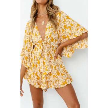 PRETTYGARDEN Floral Plunge Neck Romper for Women