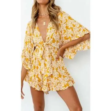 PRETTYGARDEN Floral Plunge Neck Romper for Women